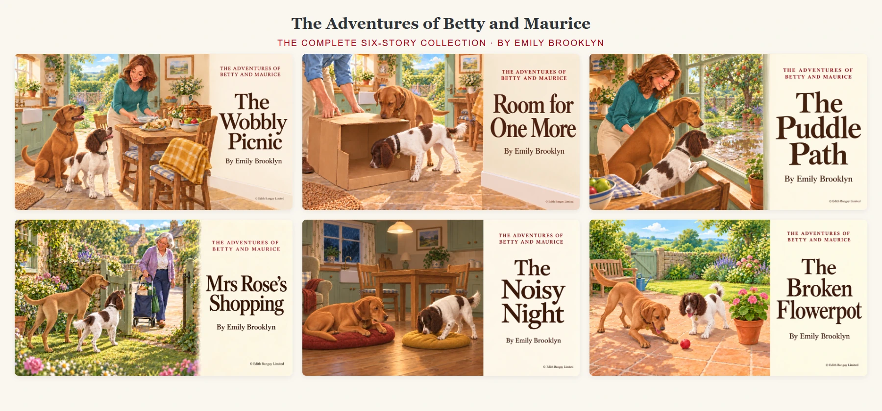 All six stories: The Wobbly Picnic, Room for One More, The Puddle Path, Mrs Rose’s Shopping, The Noisy Night and The Broken Flowerpot